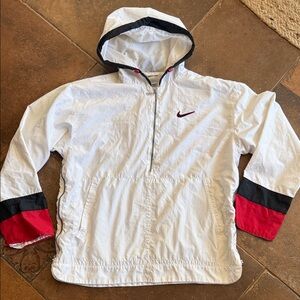 Nike Pullover Windbreaker jacket w hood Red White Size M Y2K